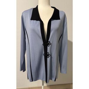 Misook purple black trim 2 button front sweater top L